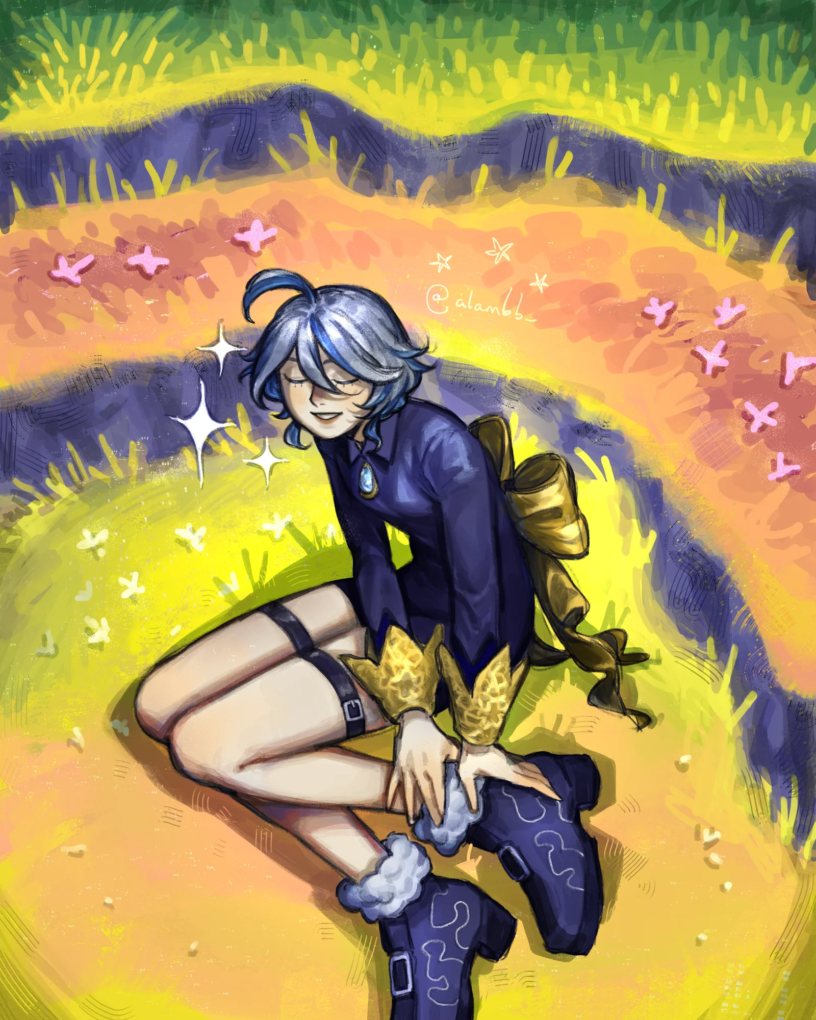 Furina sitting on grass